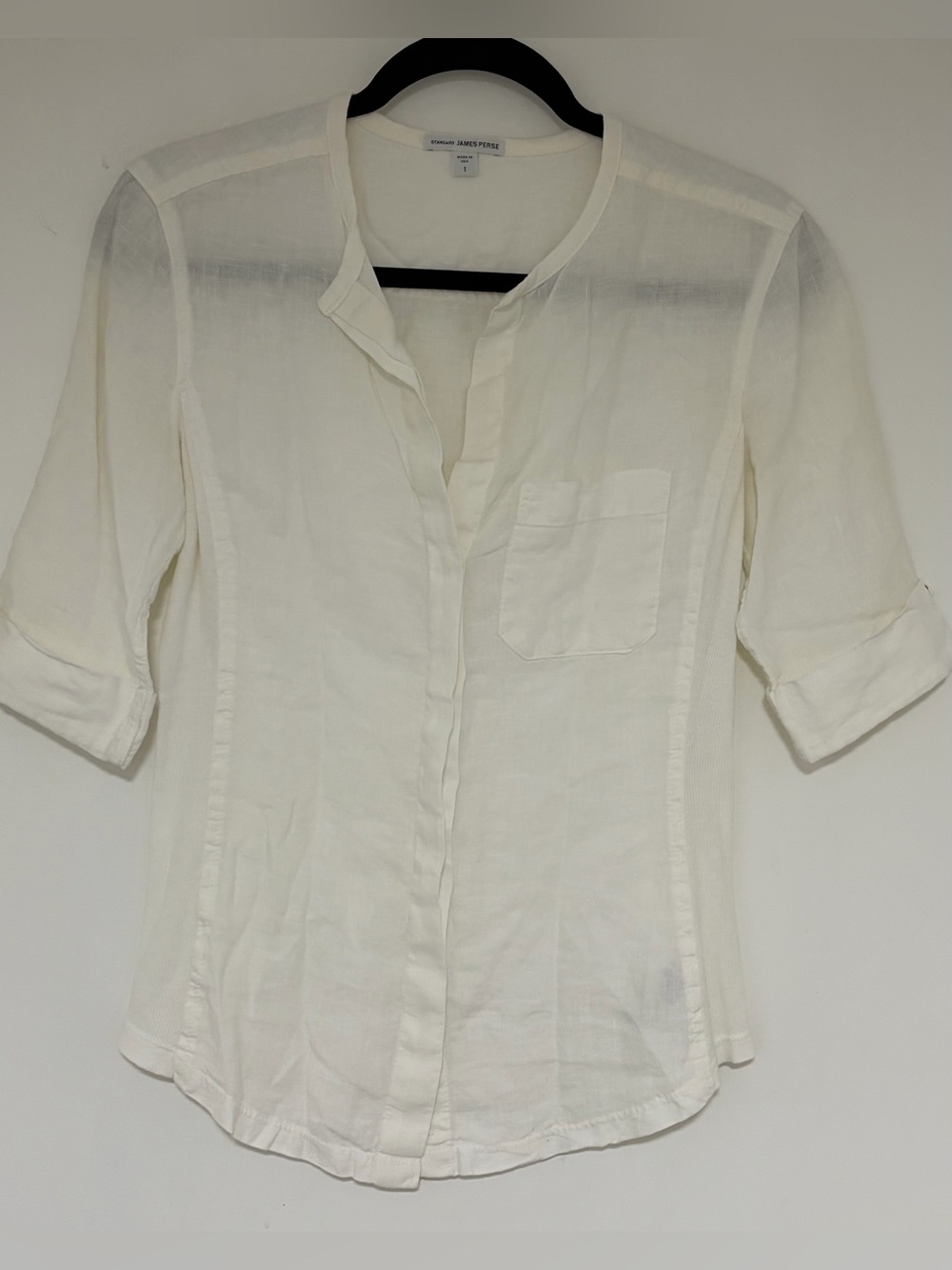 James Perse Women’s White 100% Linen Button Front Shirt Size 1/ Small